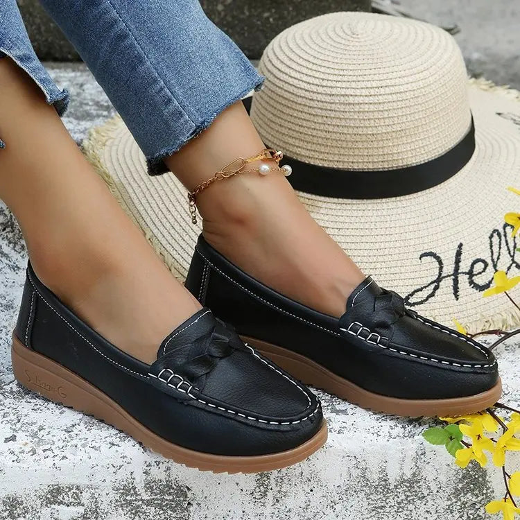 EtherealBe comfortable slip on flats for women in black with stylish detailing for casual wear