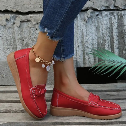 EtherealBe red comfortable slip on flats for women with stylish design and cushioned sole