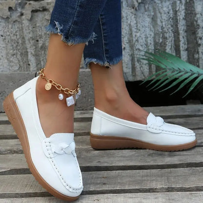 EtherealBe comfortable slip on flats for women in white with stylish design and rubber soles