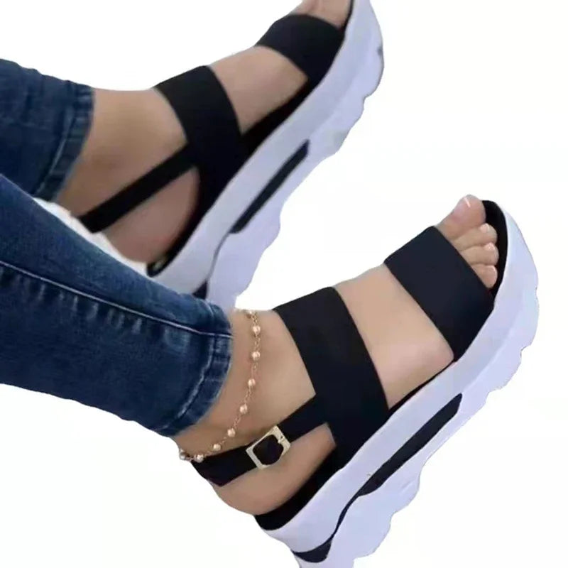 EtherealBe comfortable wedges shoes for ladies with stylish black design and adjustable straps
