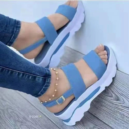 EtherealBe comfortable wedges shoes for ladies in blue with stylish straps and platform sole