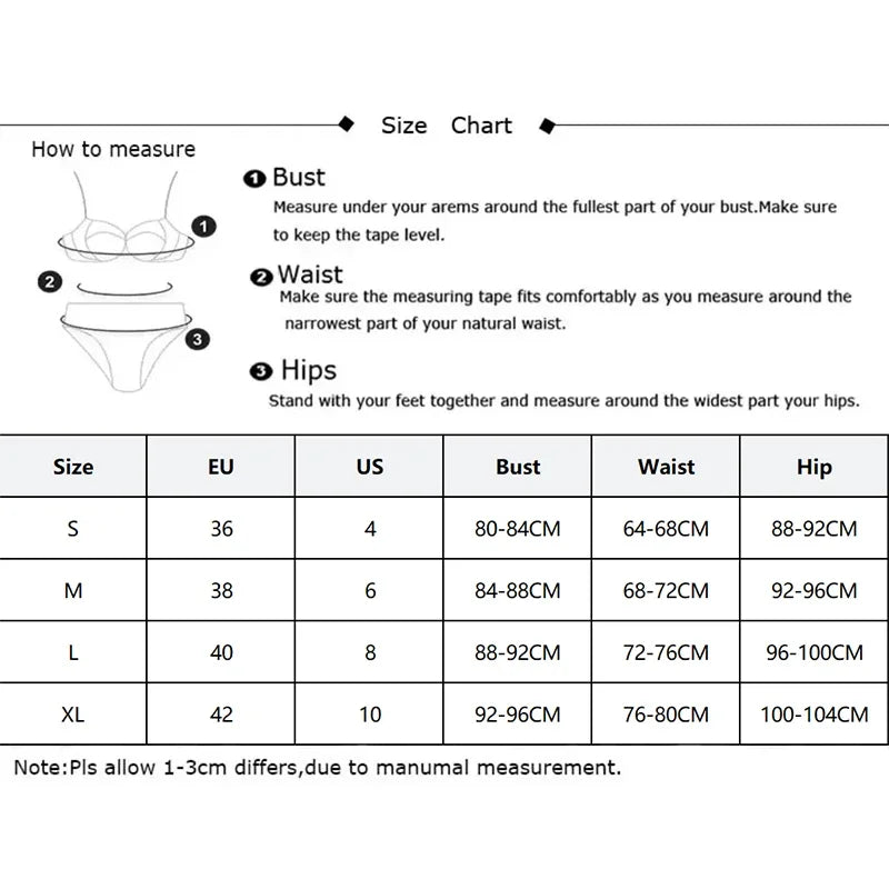 EtherealBe size chart showing how to measure bust waist hips with S M L XL measurements for alien sleepwear set for women