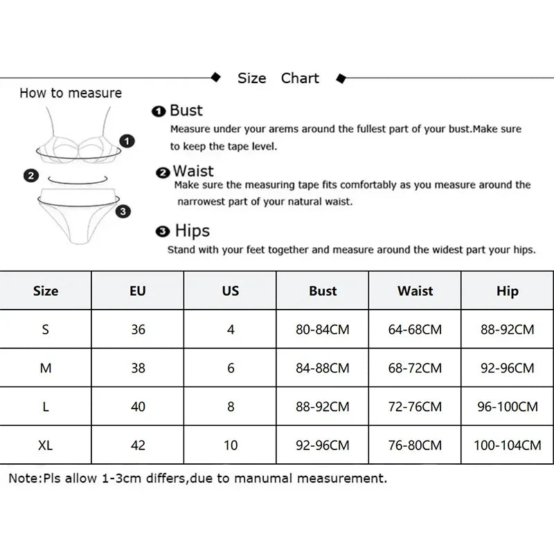 Size chart and measuring guide for alien sleepwear set for women showing bust waist and hip measurements S to XL