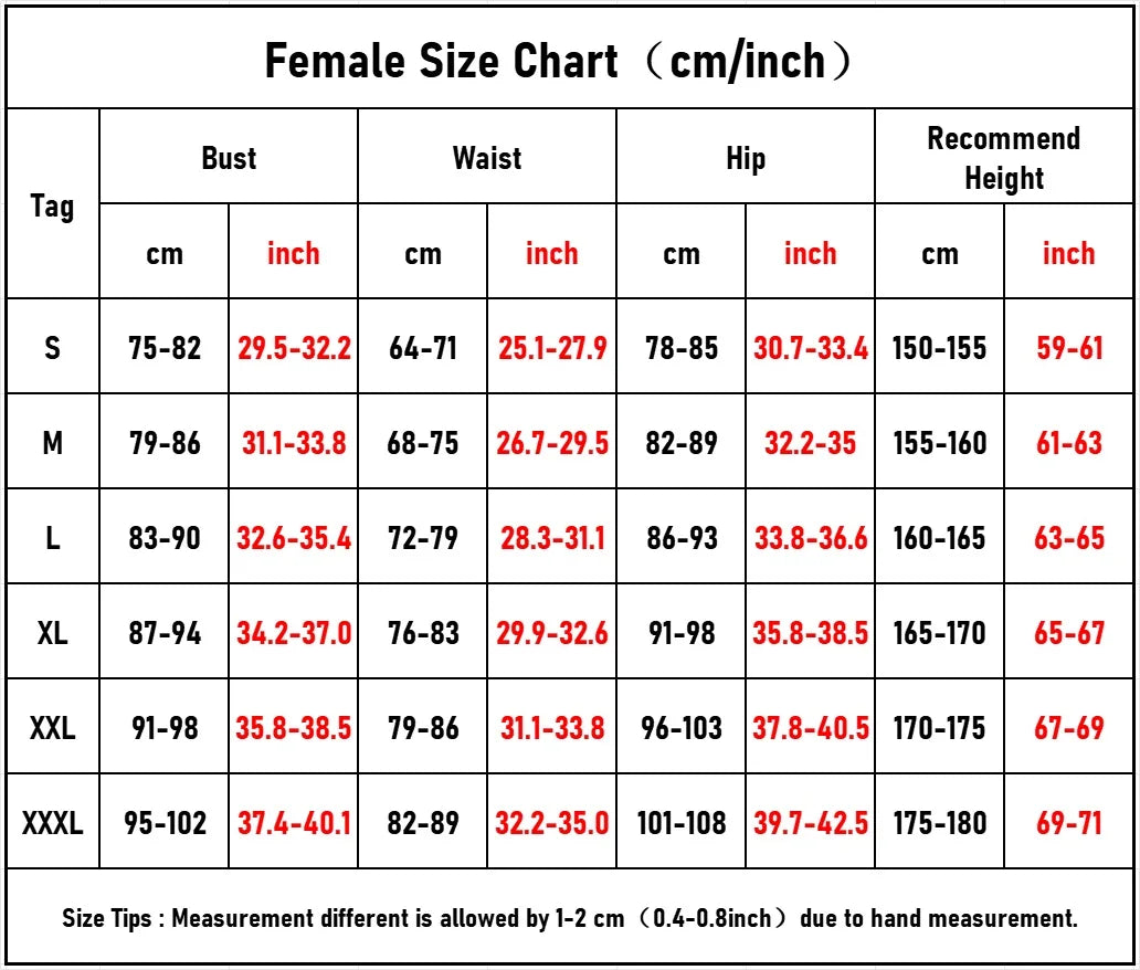 Rogue X-Men cosplay costume female size chart showing bust waist hip and recommended height S to XXXL