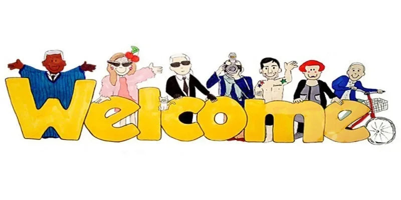 space jam Lola Bunny shorts and top cosplay displayed with illustrated welcome sign and diverse cartoon characters