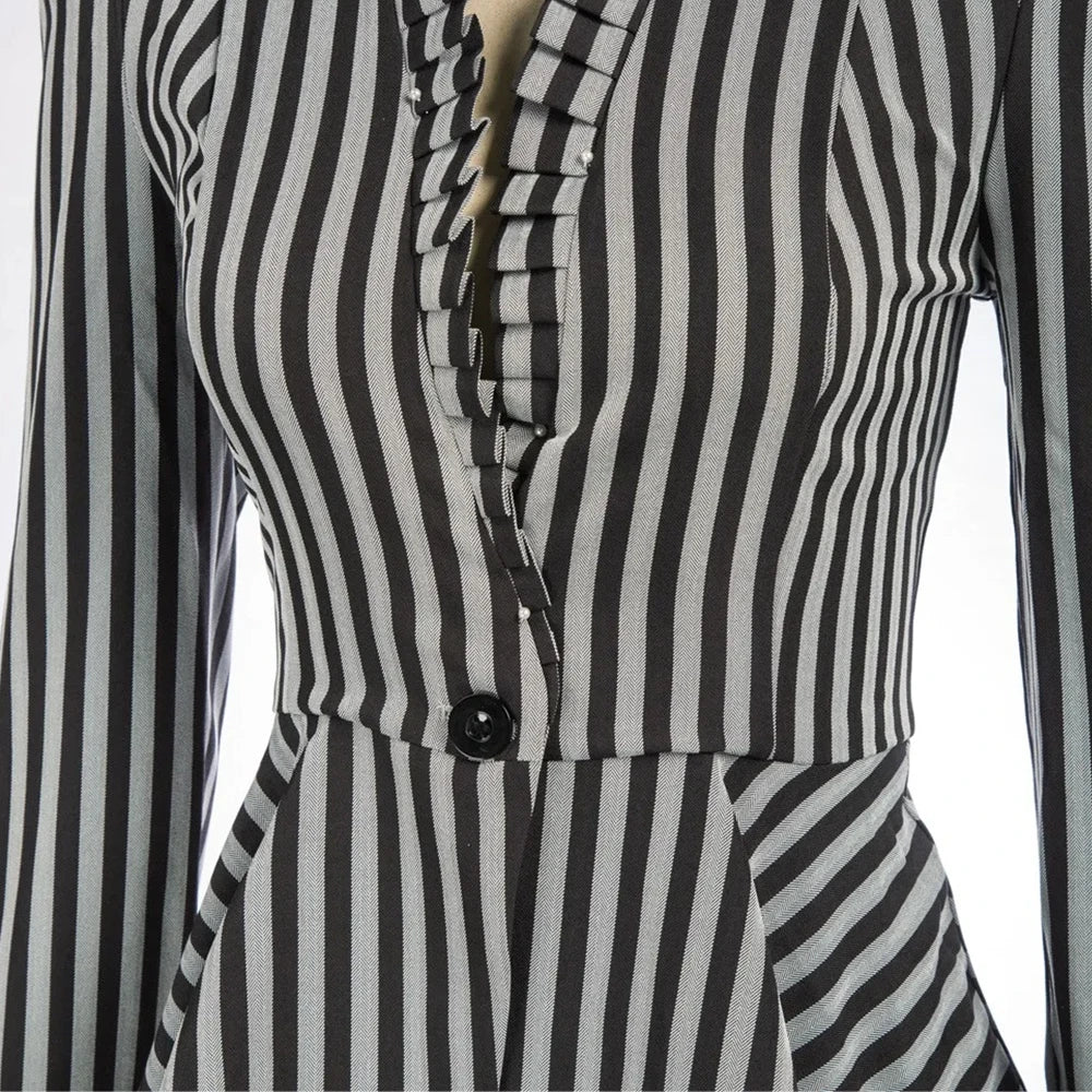EtherealBe ruffled waist saloon cosplay costume with striped design and elegant button detail