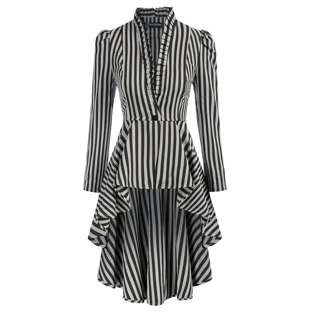 EtherealBe ruffled waist saloon cosplay costume with striped design and flowing silhouette