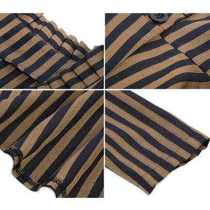 Close-up of the ruffled waist saloon cosplay costume showcasing striped fabric and detailed stitching