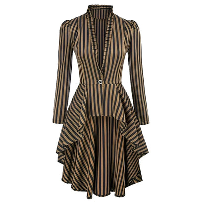 EtherealBe ruffled waist saloon cosplay costume in striped design with long sleeves and a flared hem