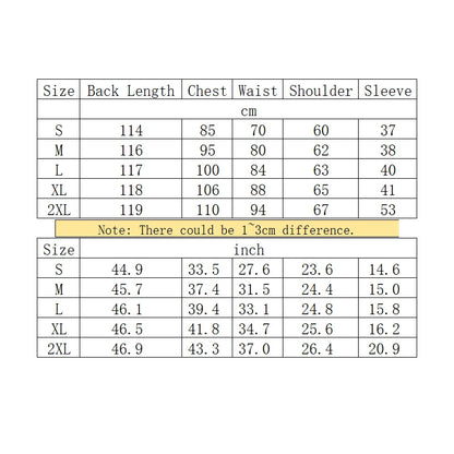Size chart for ruffled waist saloon cosplay costume including measurements in cm and inches