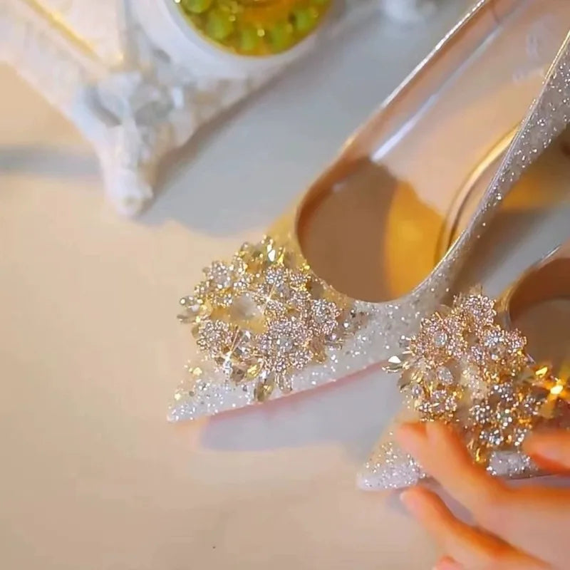 EtherealBe crystal high heel wedding shoes featuring sparkling embellishments and a comfortable fit