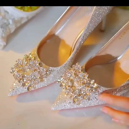 EtherealBe crystal high heel wedding shoes adorned with sparkling embellishments for a luxurious bridal look