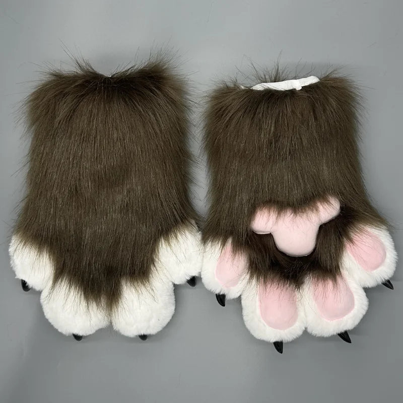 EtherealBe cute animal paw cosplay gloves with soft fur and pink paw pads for a playful costume accessory