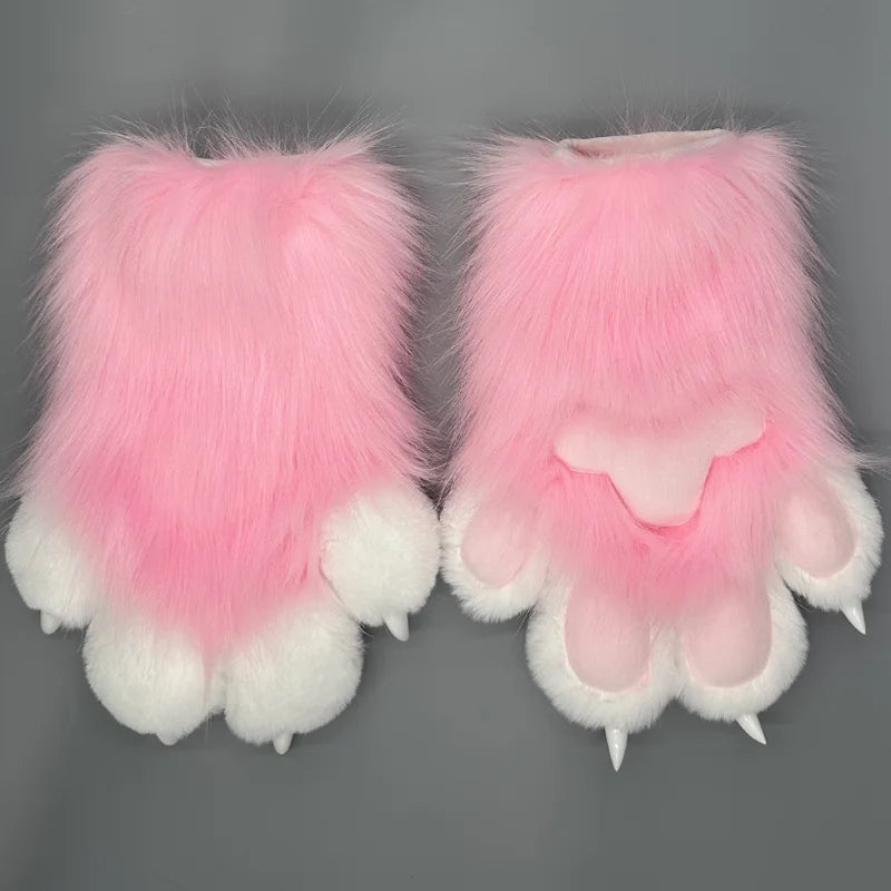 EtherealBe cute animal paw cosplay gloves in pink with soft fur and claw details