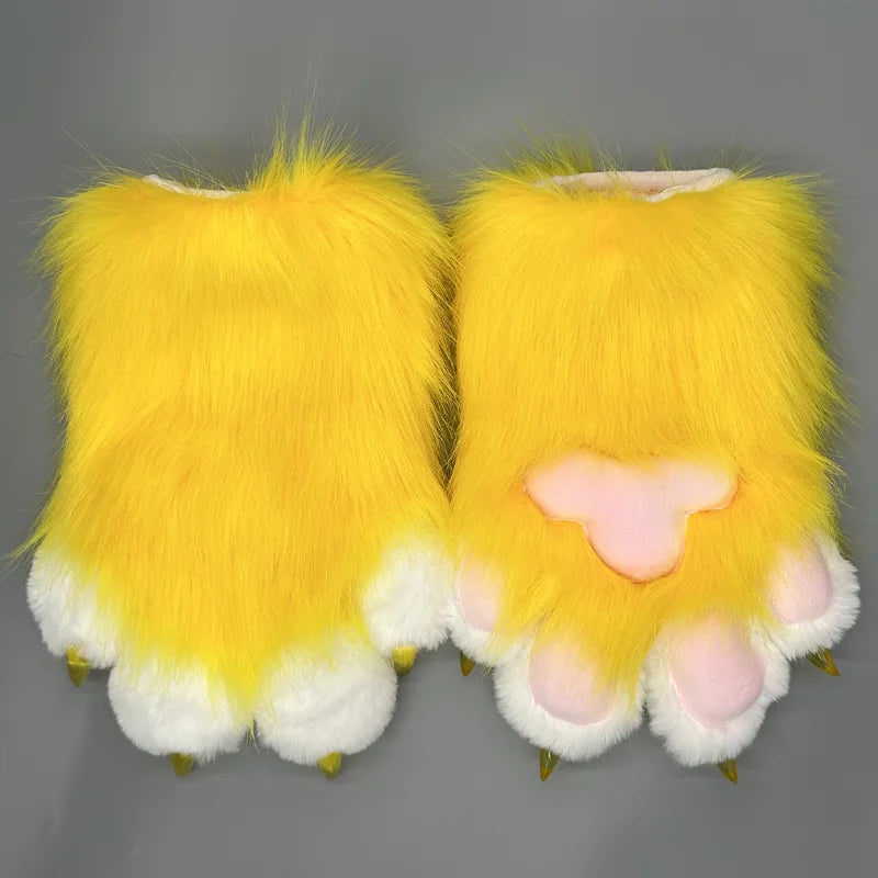 EtherealBe cute animal paw cosplay gloves in bright yellow fur with soft pink paw pads