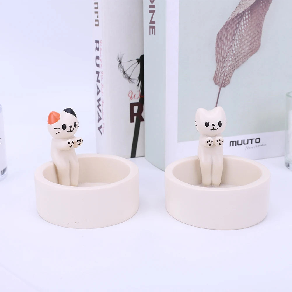 Cute cat tealight holder set with charming cat figurines for decorative lighting