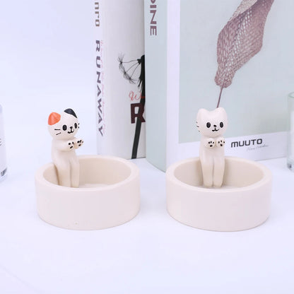 Cute cat tealight holder set with charming cat figurines for decorative lighting