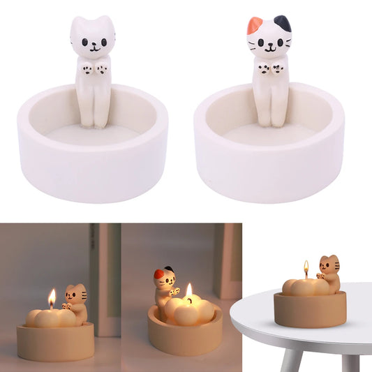 Cute cat tealight holder set featuring playful cat designs for cozy home decor
