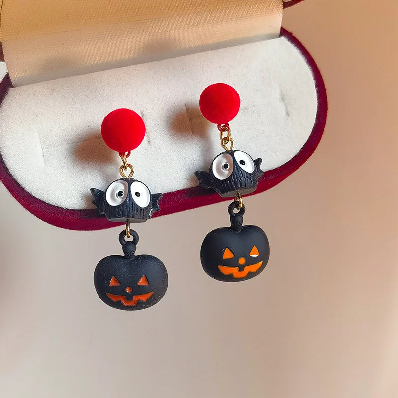 Halloween Cute Resin Ghost Earrings For Women Funny Cartoon Bat Ghost Pumpkin Pendant Earring Girl Friendship Jewelry Party Gift
