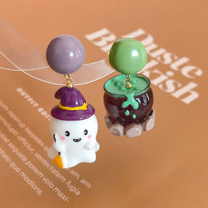 Halloween Cute Resin Ghost Earrings For Women Funny Cartoon Bat Ghost Pumpkin Pendant Earring Girl Friendship Jewelry Party Gift