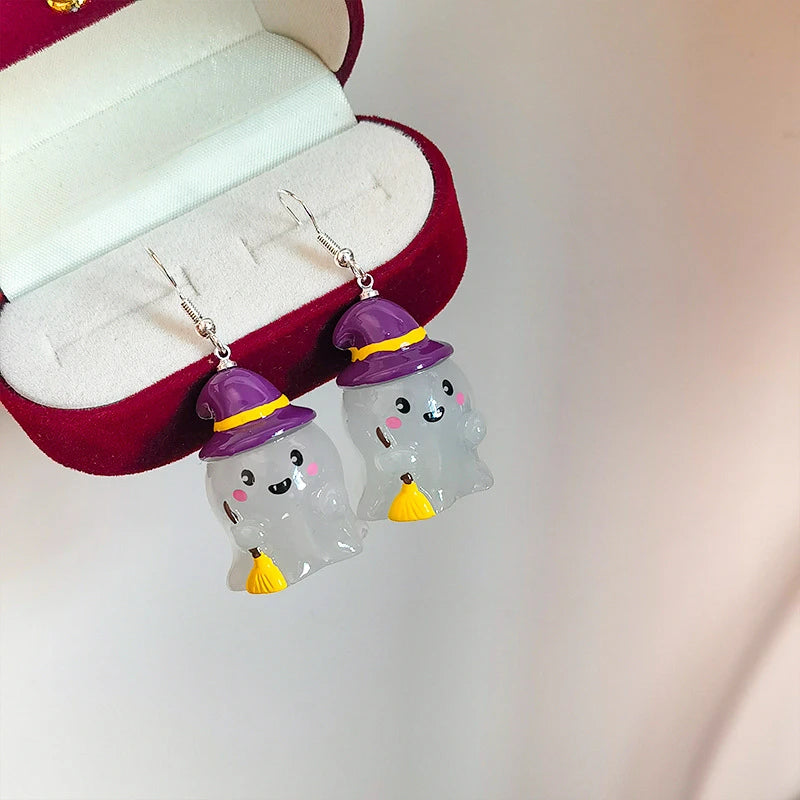 Halloween Cute Resin Ghost Earrings For Women Funny Cartoon Bat Ghost Pumpkin Pendant Earring Girl Friendship Jewelry Party Gift
