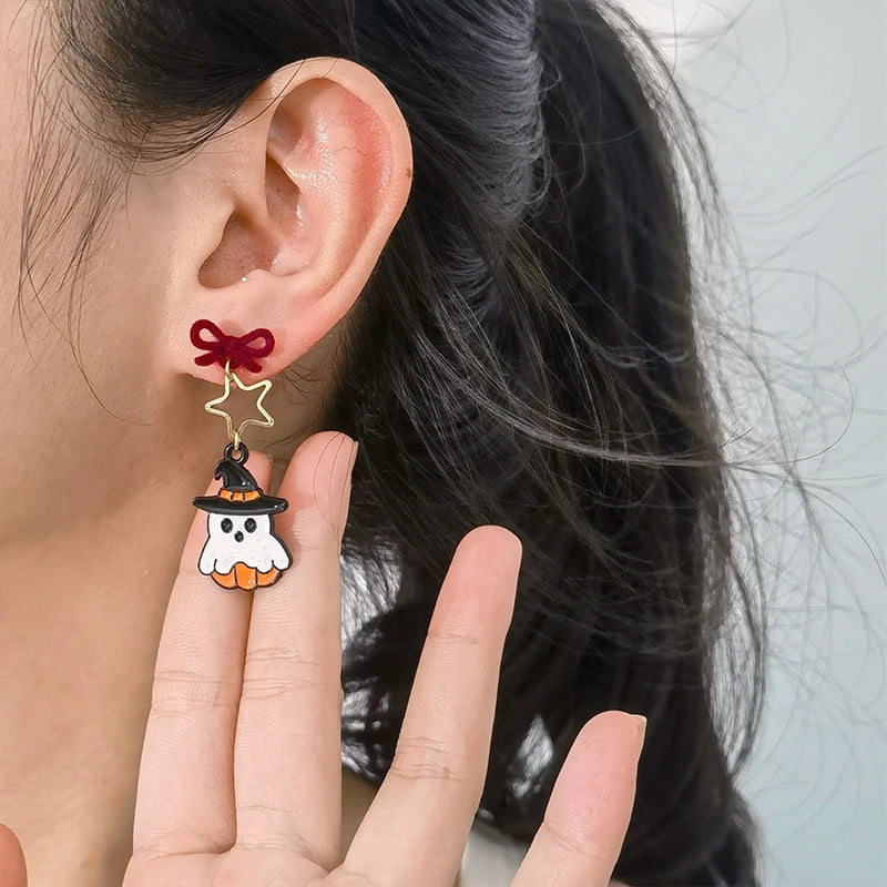 Halloween Cute Resin Ghost Earrings For Women Funny Cartoon Bat Ghost Pumpkin Pendant Earring Girl Friendship Jewelry Party Gift