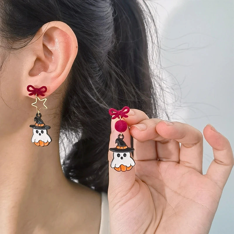 Halloween Cute Resin Ghost Earrings For Women Funny Cartoon Bat Ghost Pumpkin Pendant Earring Girl Friendship Jewelry Party Gift
