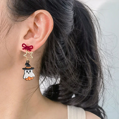 Halloween Cute Resin Ghost Earrings For Women Funny Cartoon Bat Ghost Pumpkin Pendant Earring Girl Friendship Jewelry Party Gift