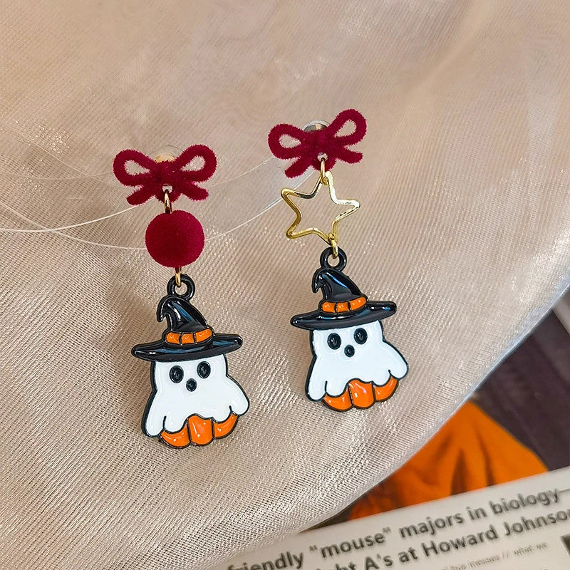 Halloween Cute Resin Ghost Earrings For Women Funny Cartoon Bat Ghost Pumpkin Pendant Earring Girl Friendship Jewelry Party Gift