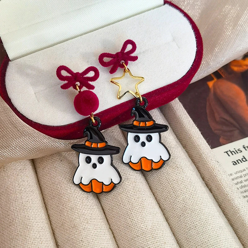 Halloween Cute Resin Ghost Earrings For Women Funny Cartoon Bat Ghost Pumpkin Pendant Earring Girl Friendship Jewelry Party Gift
