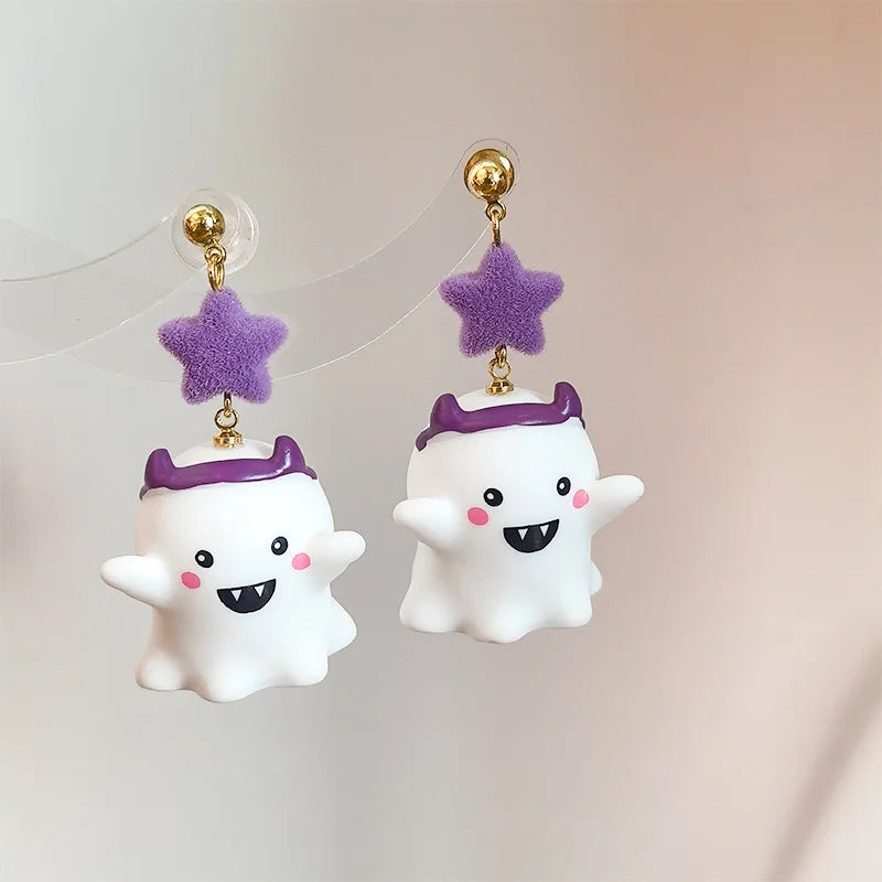Halloween Cute Resin Ghost Earrings For Women Funny Cartoon Bat Ghost Pumpkin Pendant Earring Girl Friendship Jewelry Party Gift