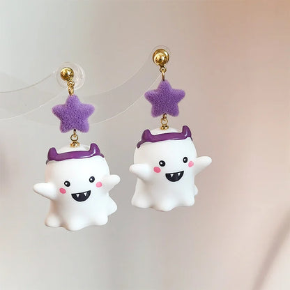 Halloween Cute Resin Ghost Earrings For Women Funny Cartoon Bat Ghost Pumpkin Pendant Earring Girl Friendship Jewelry Party Gift