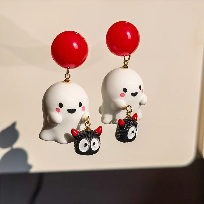Halloween Cute Resin Ghost Earrings For Women Funny Cartoon Bat Ghost Pumpkin Pendant Earring Girl Friendship Jewelry Party Gift