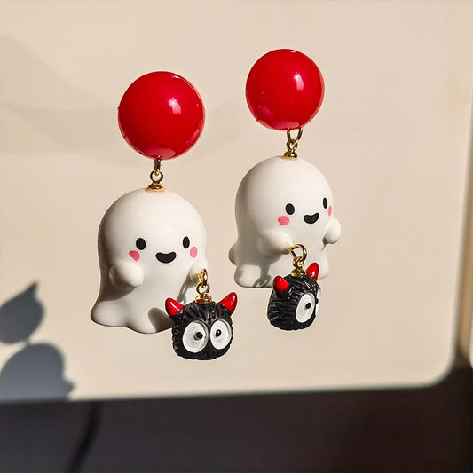 Halloween Cute Resin Ghost Earrings For Women Funny Cartoon Bat Ghost Pumpkin Pendant Earring Girl Friendship Jewelry Party Gift