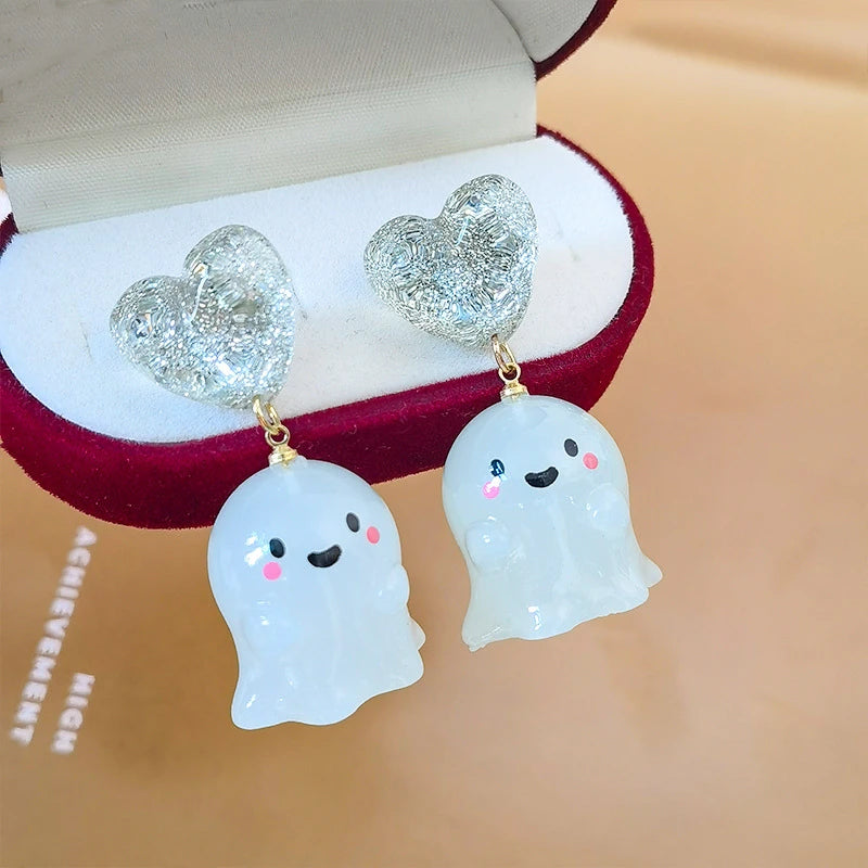 Halloween Cute Resin Ghost Earrings For Women Funny Cartoon Bat Ghost Pumpkin Pendant Earring Girl Friendship Jewelry Party Gift