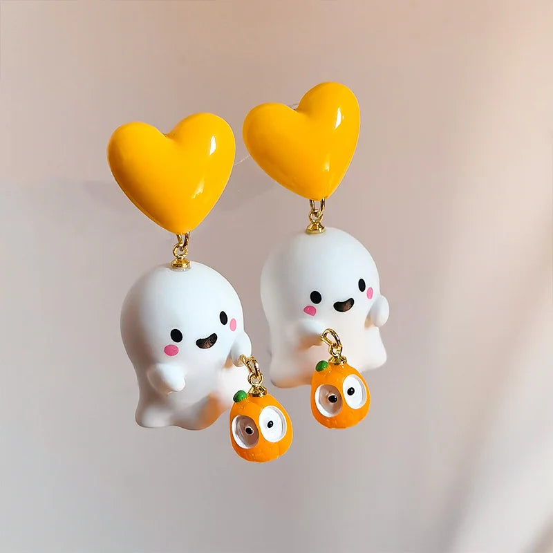 Halloween Cute Resin Ghost Earrings For Women Funny Cartoon Bat Ghost Pumpkin Pendant Earring Girl Friendship Jewelry Party Gift