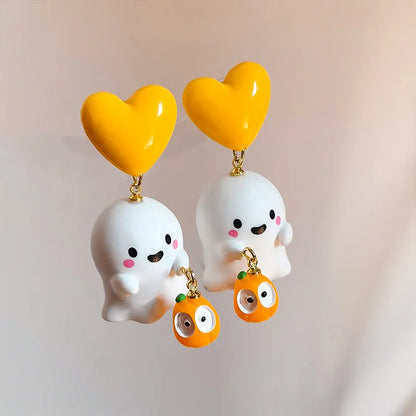 Halloween Cute Resin Ghost Earrings For Women Funny Cartoon Bat Ghost Pumpkin Pendant Earring Girl Friendship Jewelry Party Gift