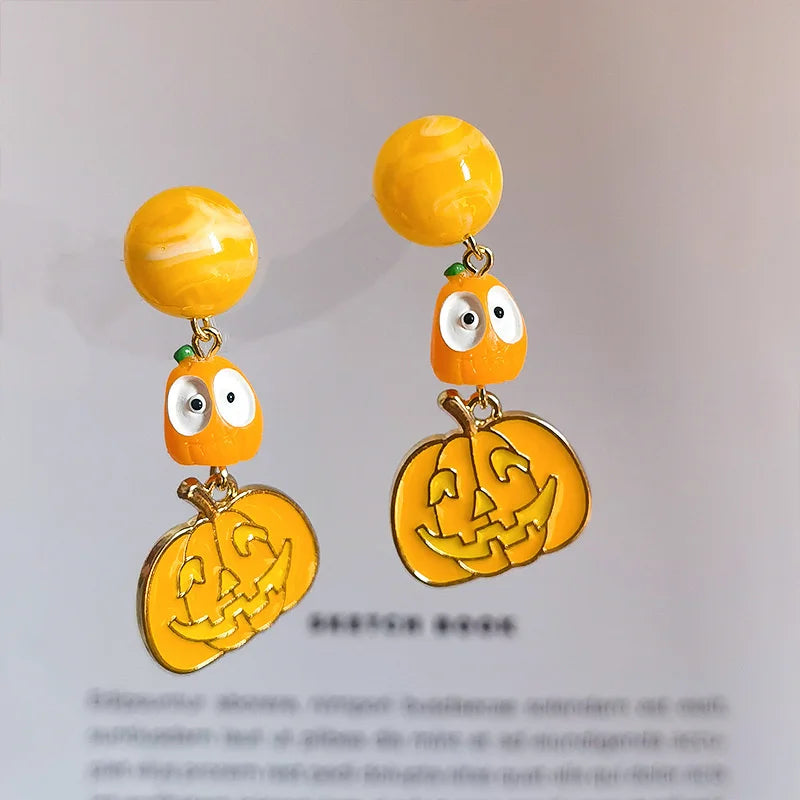 Halloween Cute Resin Ghost Earrings For Women Funny Cartoon Bat Ghost Pumpkin Pendant Earring Girl Friendship Jewelry Party Gift