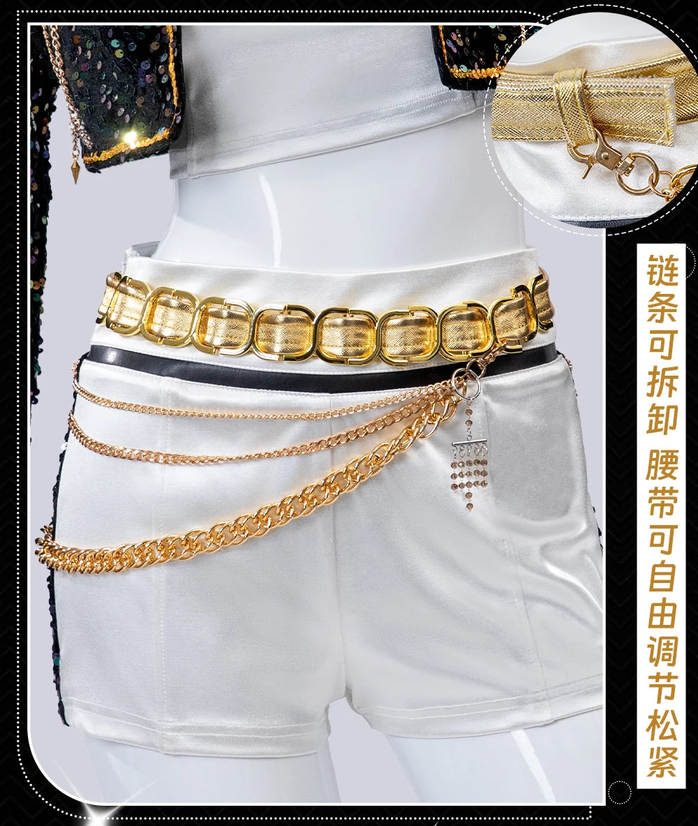 EtherealBe demon hunters cosplay costume set featuring gold chain belt and stylish shorts detailing