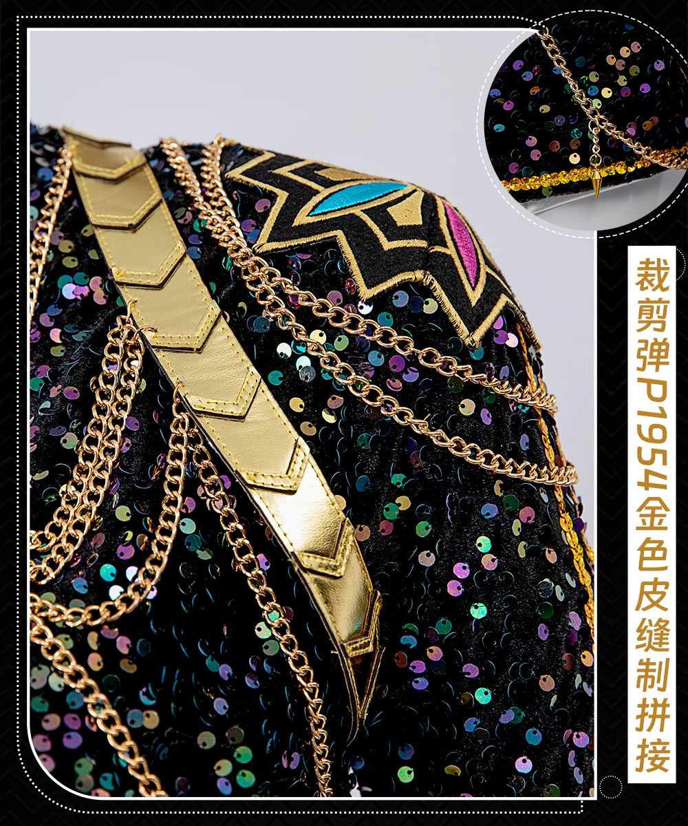 EtherealBe demon hunters cosplay costume set featuring sequined design and gold chain details