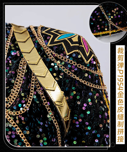 EtherealBe demon hunters cosplay costume set featuring sequined design and gold chain details