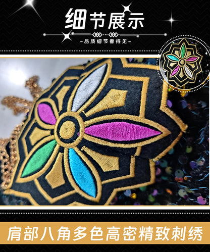 EtherealBe demon hunters cosplay costume set featuring intricate embroidery with colorful designs