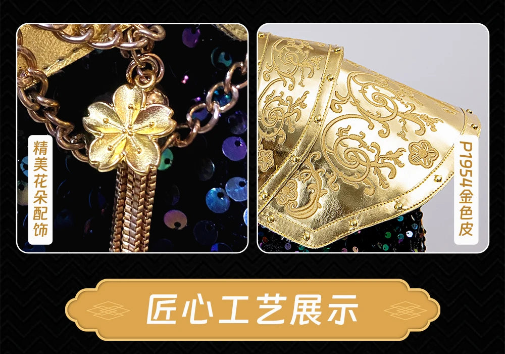 EtherealBe demon hunters cosplay costume set featuring intricate gold detailing and a floral charm