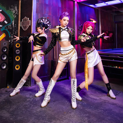 EtherealBe demon hunters cosplay costume set featuring stylish outfits with glittery details and boots