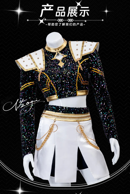 EtherealBe demon hunters cosplay costume set featuring a dazzling black and white design with gold accents