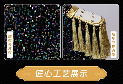 EtherealBe demon hunters cosplay costume set featuring shimmering sequined fabric and ornate tassel details