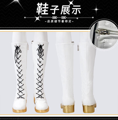 White knee-high boots with lace-up design, ideal for a demon hunters cosplay costume set