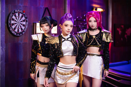 EtherealBe demon hunters cosplay costume set featuring three stylish outfits with sparkly elements and unique designs