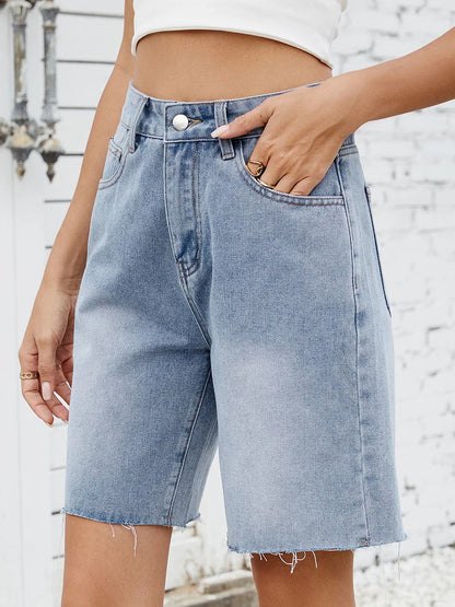 EtherealBe distressed denim shorts for women with a relaxed fit and frayed hem