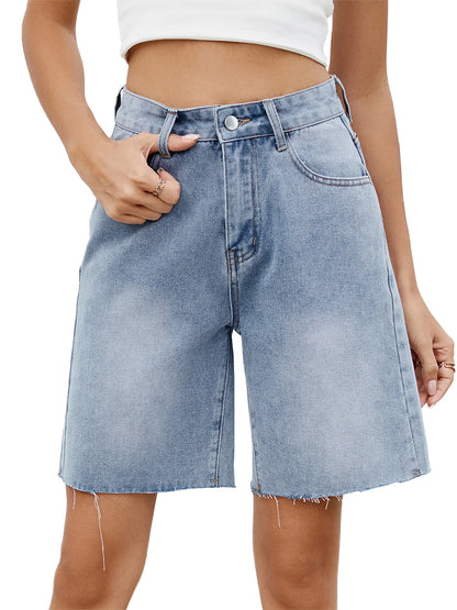 EtherealBe distressed denim shorts for women with a relaxed fit and frayed hemline